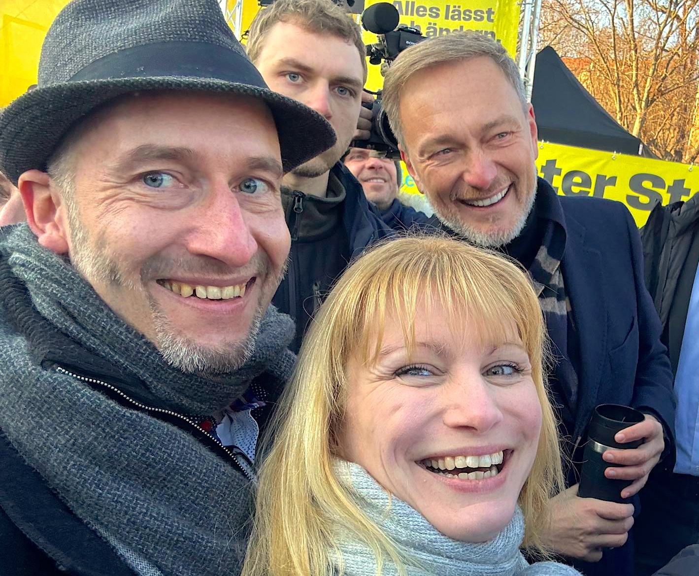 Bundesvorsitzenden Christian Lindner (FDP), Weimarer Kreisvorsitzende Lisa Barbara Klaus, stellvertretender Kreisvorsitzender der FDP Weimar: Steffen Knabe