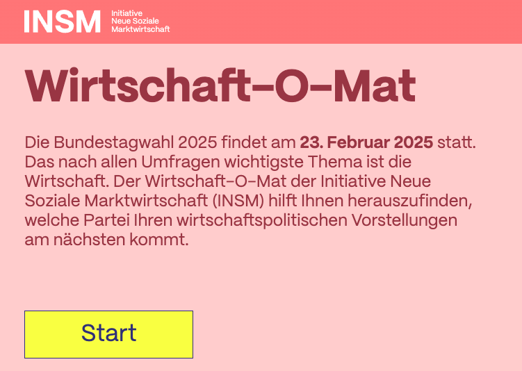 Der Wirtschafts-Wahl-o-mat der Initiative Neue Soziale Marktwirtschaft (INSM)